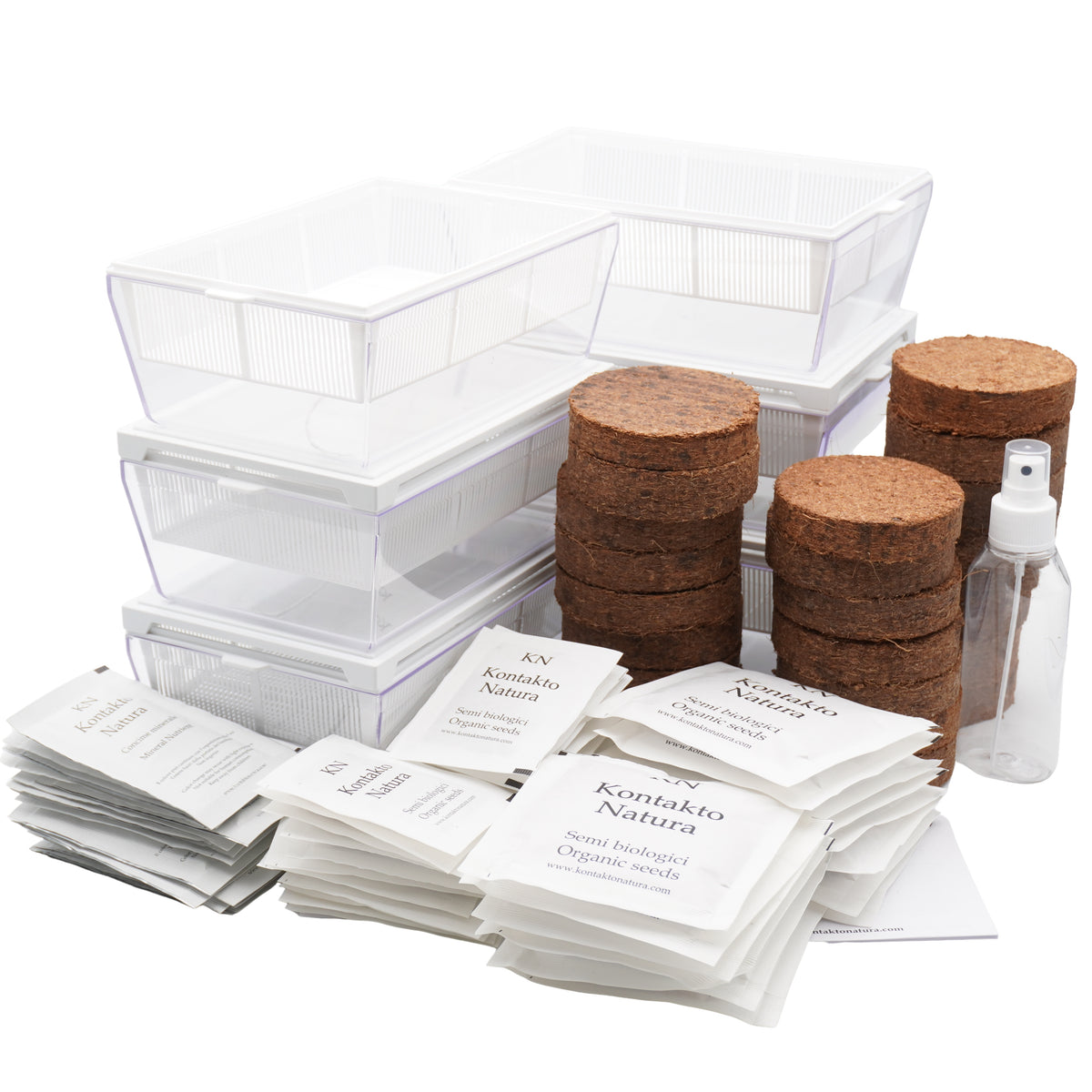 Kit per microgreens bio con cocco - 6 Eva S e 24 varietà semi - sk208