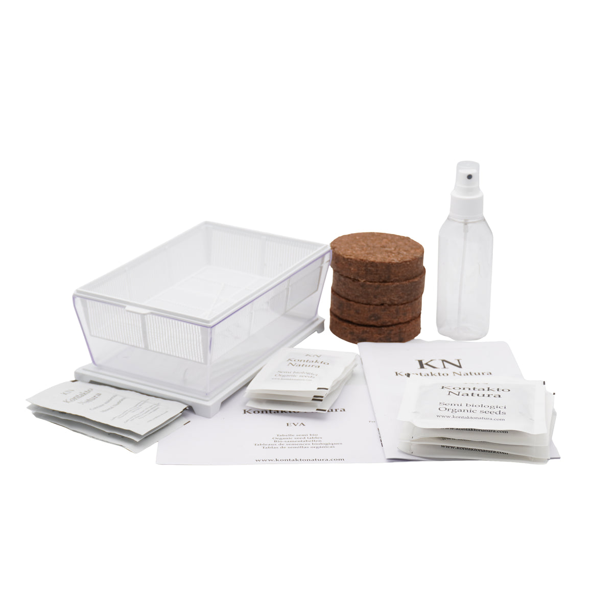 Kit per microgreens bio con cocco - 1 Eva S e 8 varietà semi - sk205